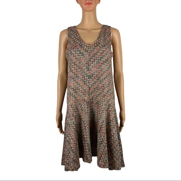 Anthropologie Maeve Womens Small Dress Zig Zag Fit Flare Swing Tank Chevron EUC - Picture 2 of 10